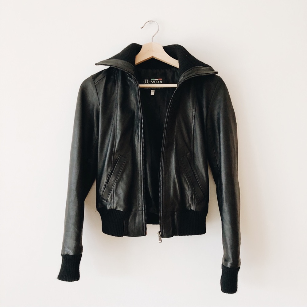 Genuine Italian Leather Bomber Moto Jacket